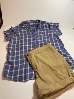 Columbia Blue Plaid Short‑Sleeve Button‑Down Shirt — Size 1X (GUC)